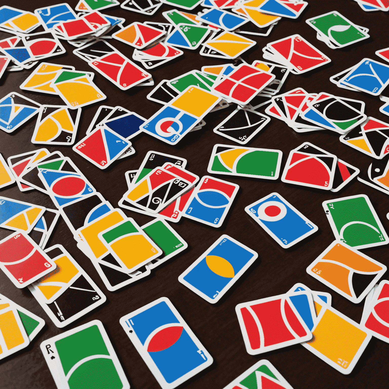 Colorful Uno cards spread out on a table